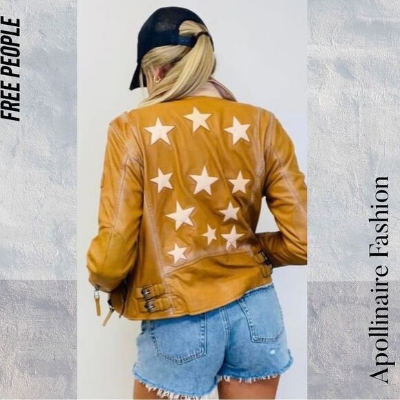 MAURITIUS CHRISTY STAR LEATHER JACKET NWT IN HONEYCOMB MEDIUM US 8